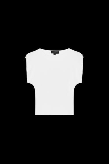 Zara ZIPPER SLEEVE KNIT TOP - White - Image 0