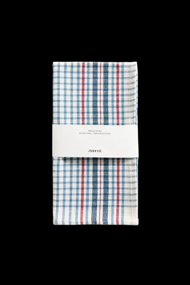 Zara CHECK COTTON KITCHEN TOWEL - Blue