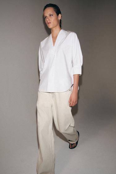 ZW COLLECTION V-NECK SHIRT - White by Zara - Image 3