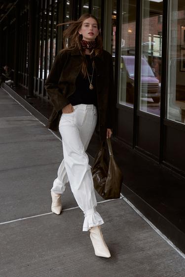 PANTALON SURPIQÛRES CONTRASTE - Blanc cassé de Zara - Image 4