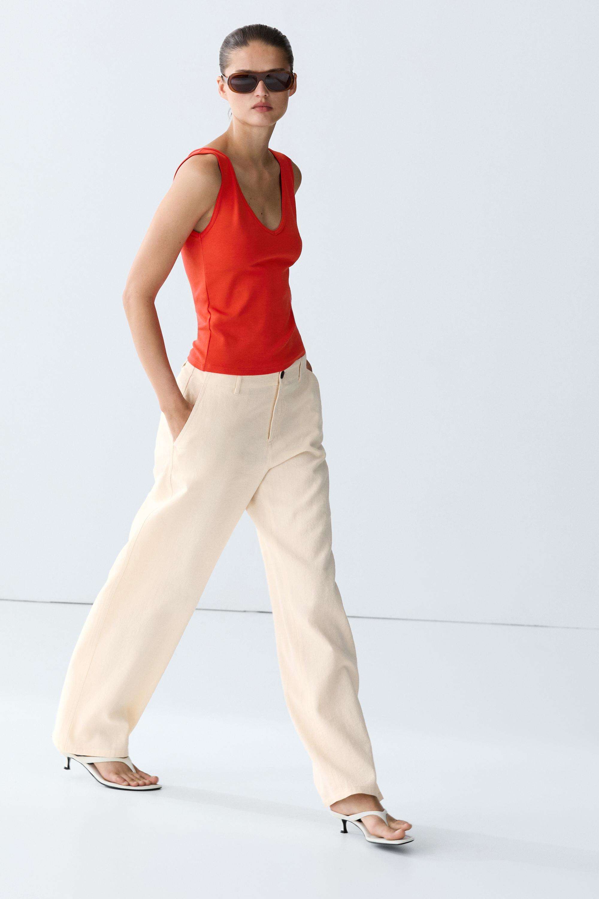Cotton blend strappy top — Orange