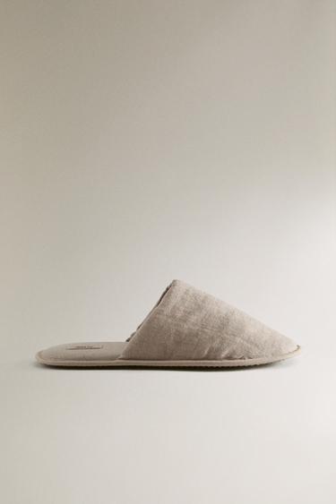 LINEN MULE SLIPPERS - Taupe Grey by Zara