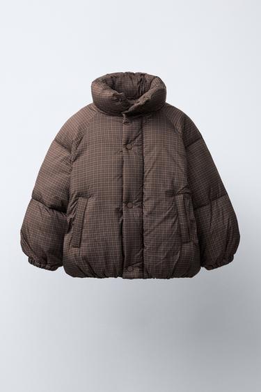 CHECK PUFFER JACKET - Brown by Zara - Image 0