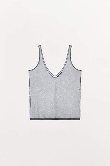 Zara 閃亮紗線吊帶上衣 - 銀色