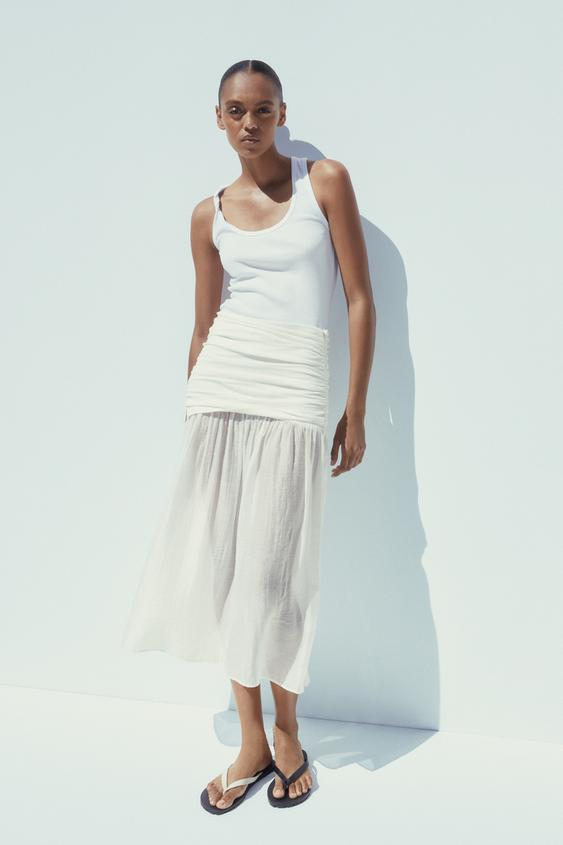 JUPE MIDI EN MATIÈRES VARIÉES - Écru de Zara - Image 0