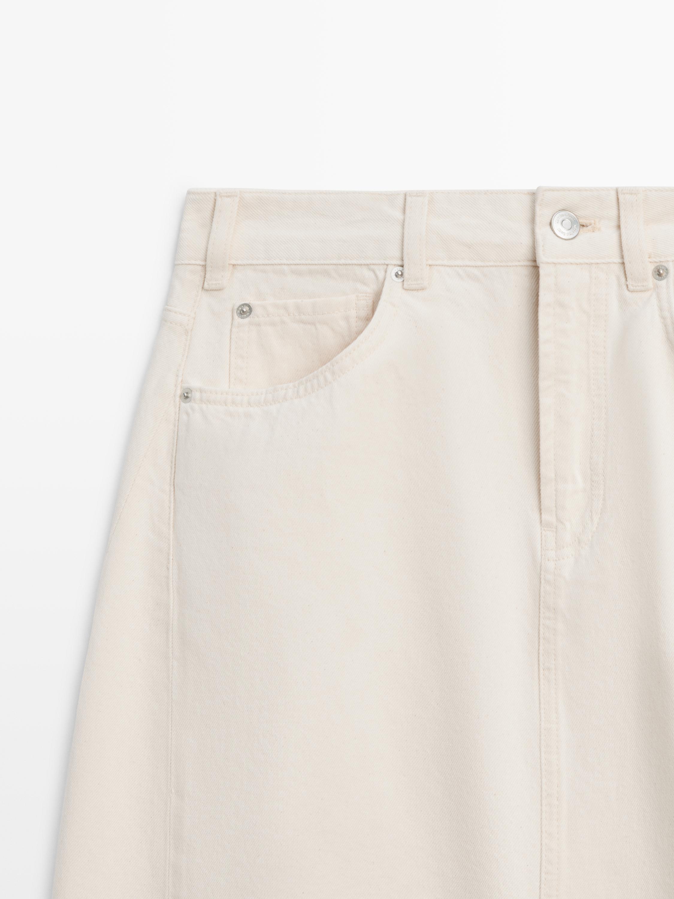 Barrel fit denim midi skirt