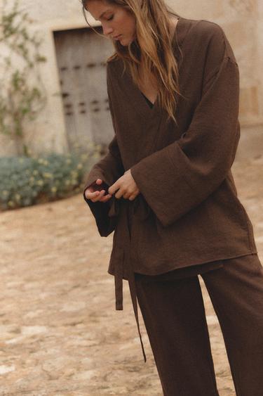 WRAP KIMONO - Chocolate brown by Zara - Image 4