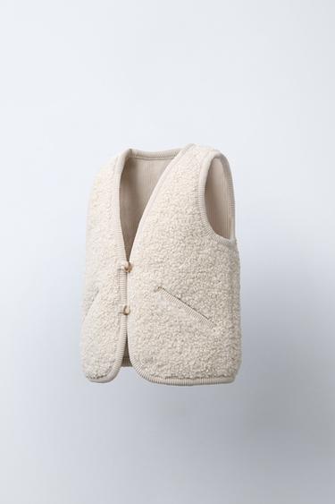 CONTRAST CORDUROY AND FAUX SHEARLING WAISTCOAT - Ecru by Zara - Image 1