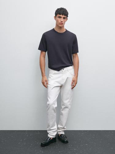 Zara Short sleeve cotton blend T-shirt - Navy blue - Image 0