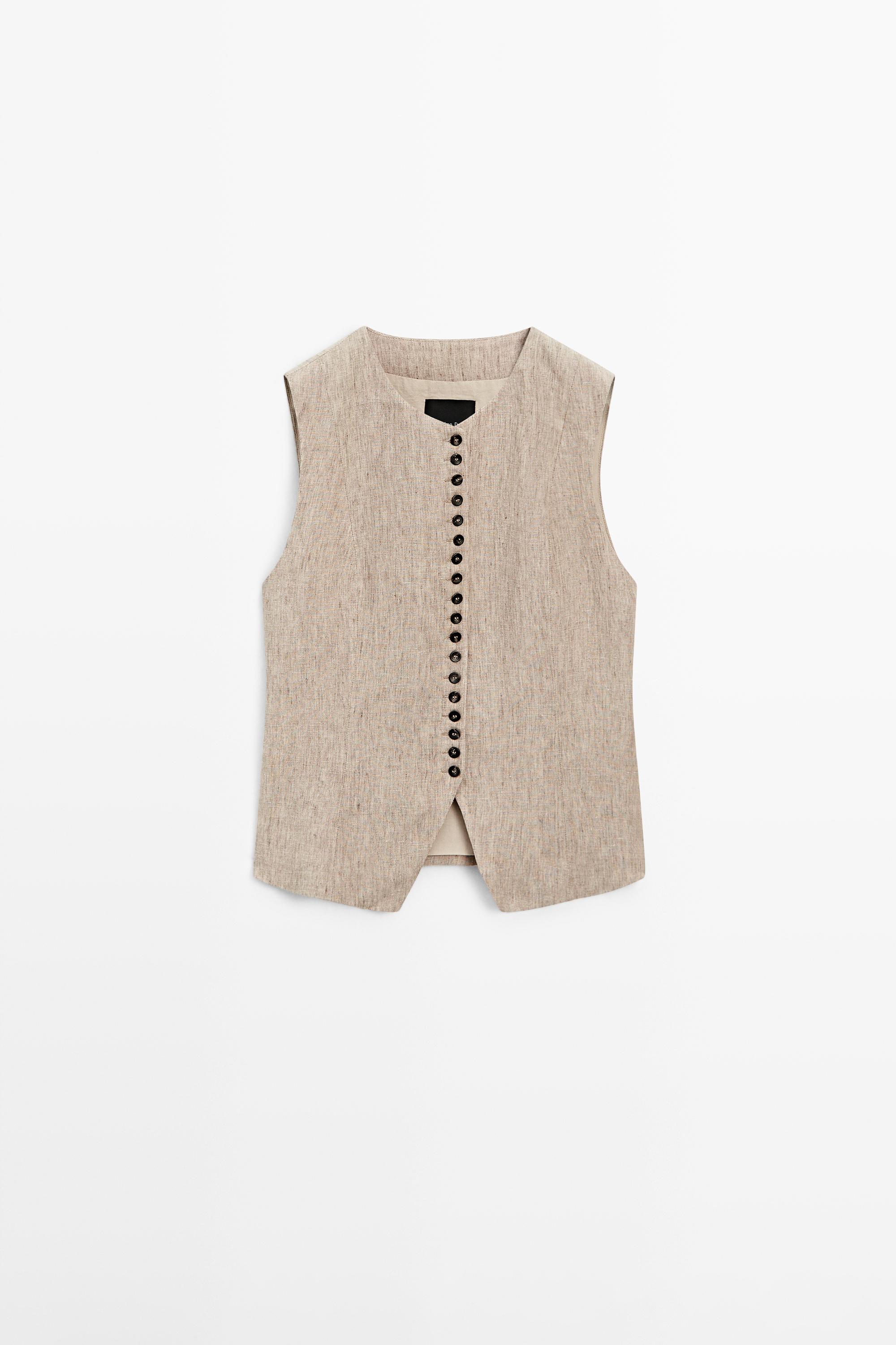 Linen melange waistcoat with buttons