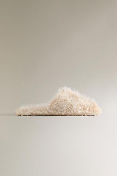 FAUX FUR MULE SLIPPERS - Beige by Zara - Image 0
