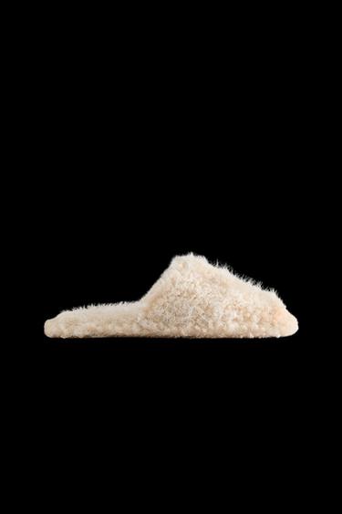 FAUX FUR MULE SLIPPERS - Beige by Zara - Image 0