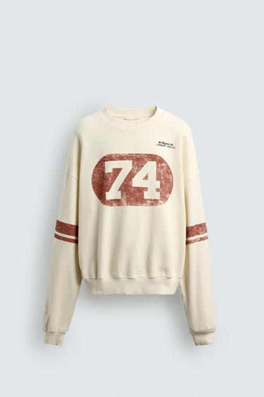 SUDADERA LAVADA ESTAMPADO CONTRASTE - Blanco roto de Zara