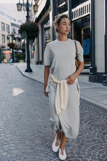 OVERSIZE PLAIN KNIT TOP - Pearl grey by Zara