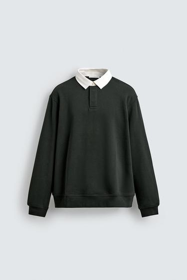 CONTRAST COLLAR POLO SWEATSHIRT - Dark green by Zara