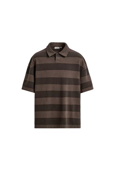 RELAXED FIT STRIPED POLO SHIRT - Brown by Zara