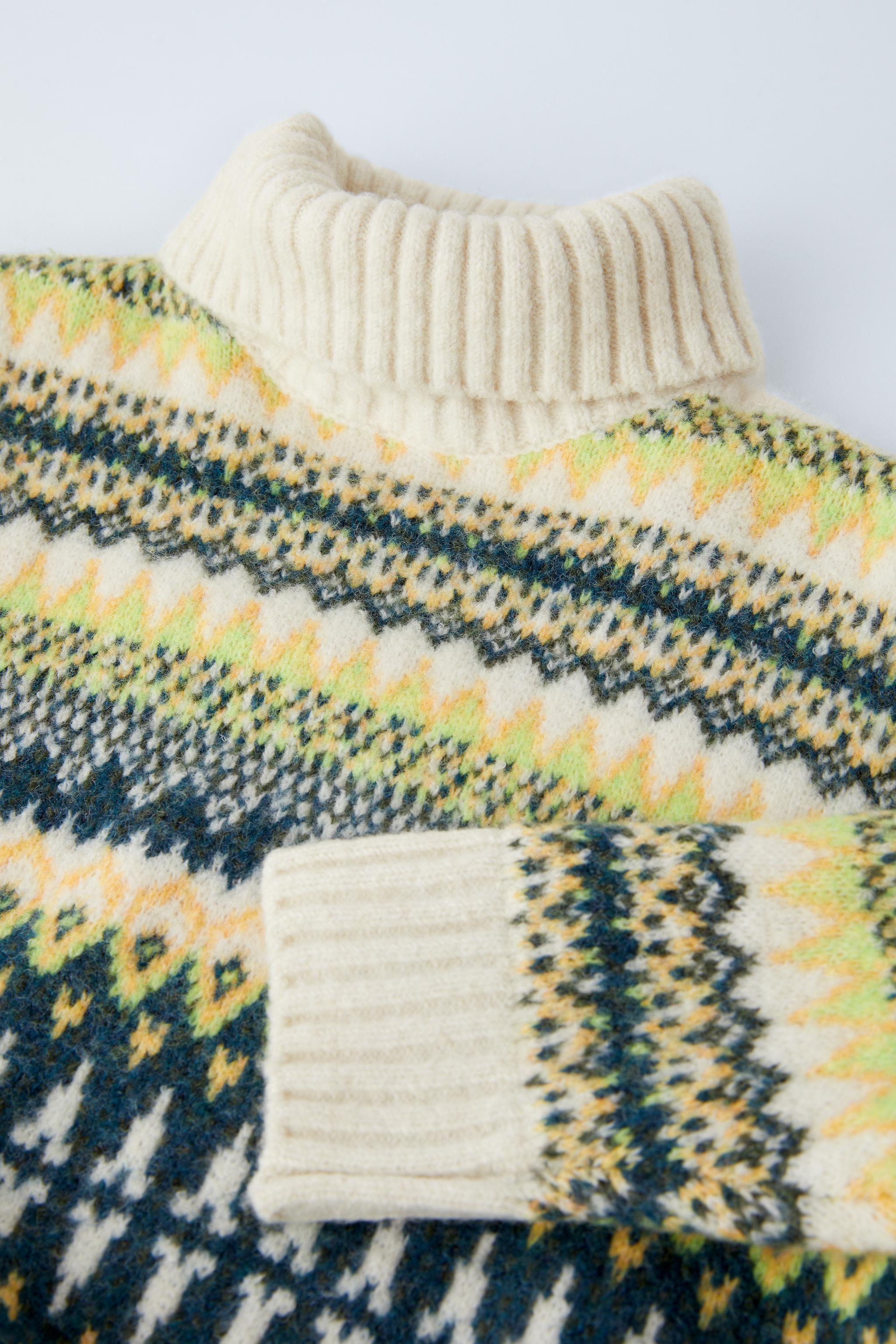 JACQUARD KNIT SKI DRESS - Ecru / Green