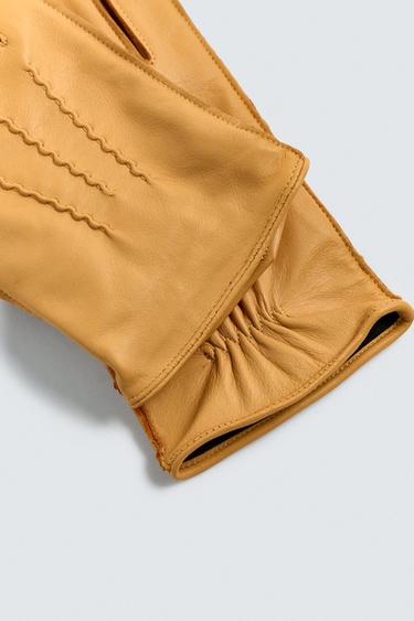 LEATHER GLOVES - Mustard by Zara - Image 2