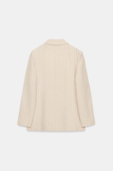 VESTE À RAYURES AVEC LIN ZW COLLECTION - Écru / Noir de Zara - Image 9
