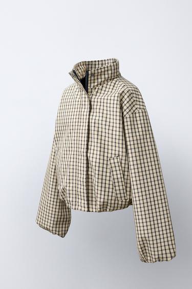 CAZADORA BOMBER ESTAMPADO CUADROS - Crudo / Negro de Zara