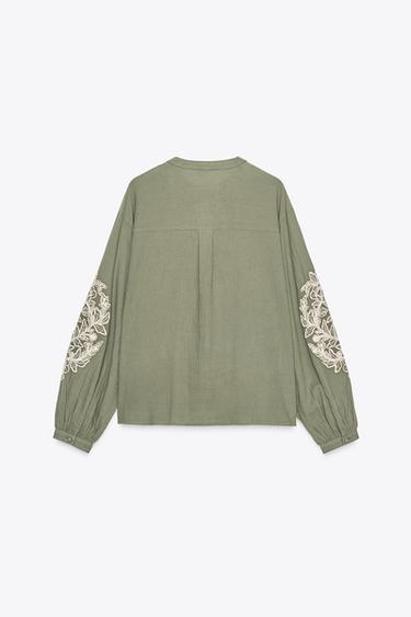 BLOUSE BRODERIES CONTRASTANTES - Kaki clair de Zara - Image 5