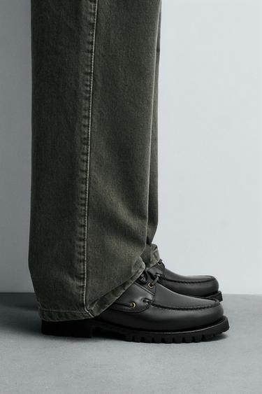 LEATHER DECK SHOES - Black by Zara - Image 0