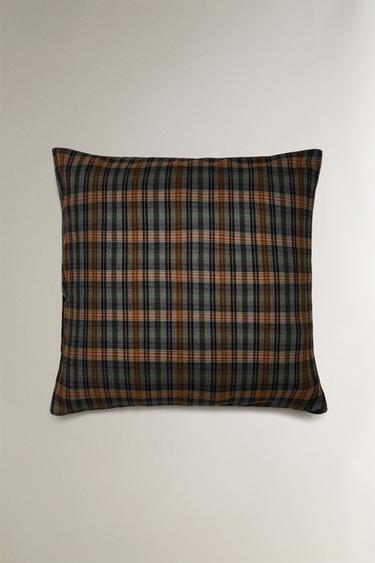 CHECK FLANNEL PILLOWCASE - Blue by Zara - Image 1
