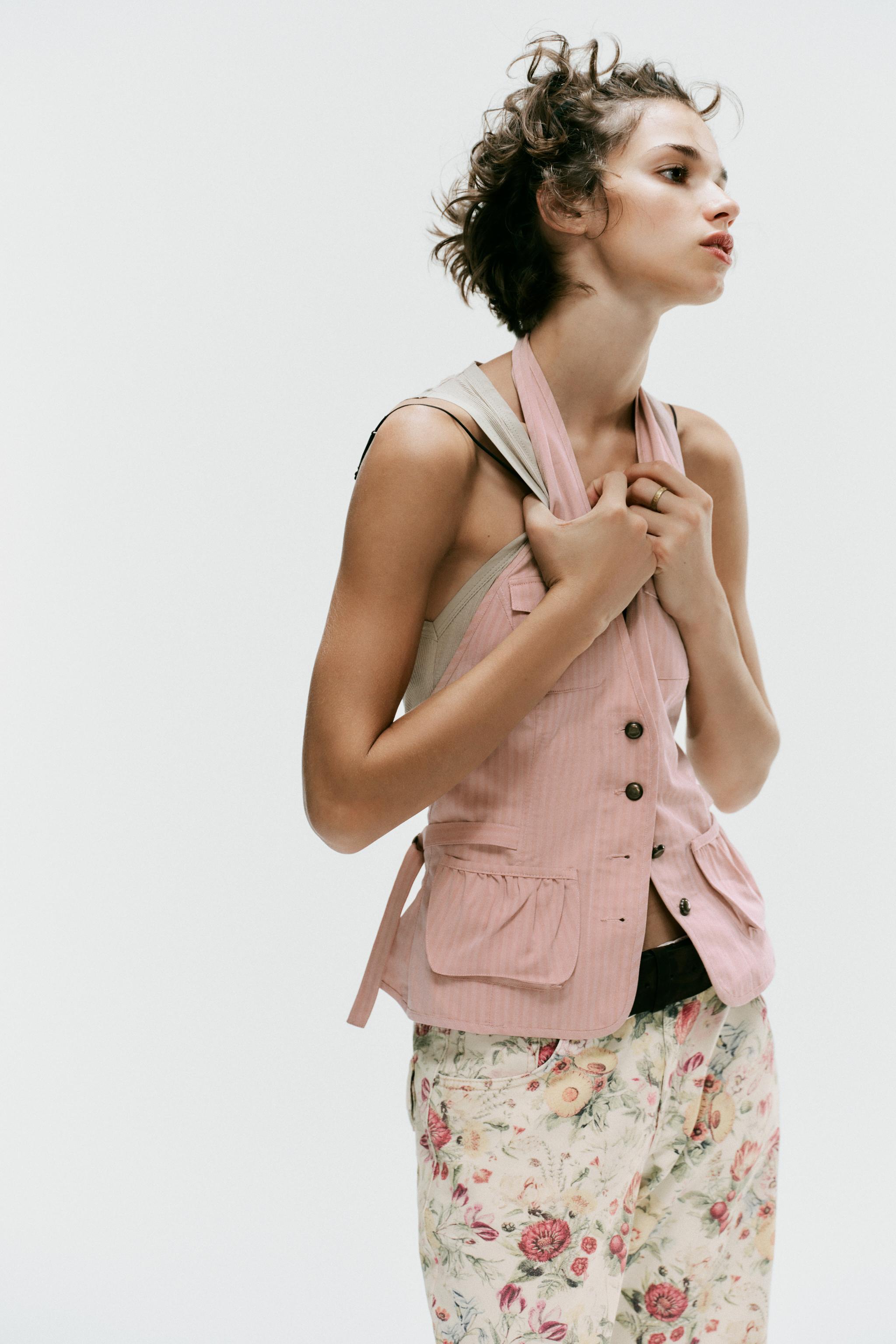 STRIPED HALTER TOP WITH POCKETS