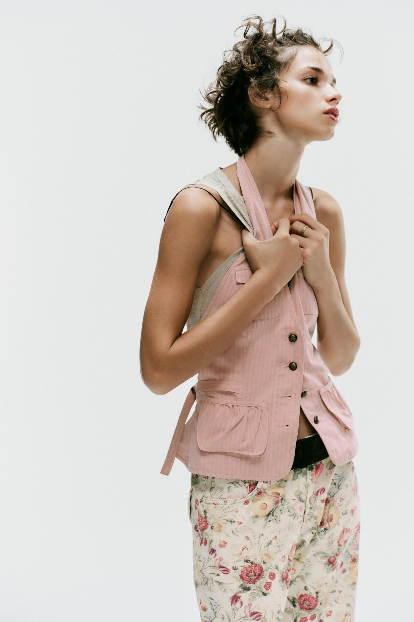 Женский топ Zara Striped Halter Top with Pockets, цвет: Светлый розовый — фото 5