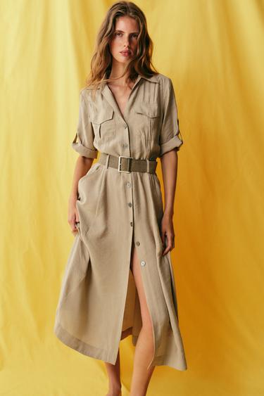BELTED MIDI SHIRT DRESS - camel by Zara