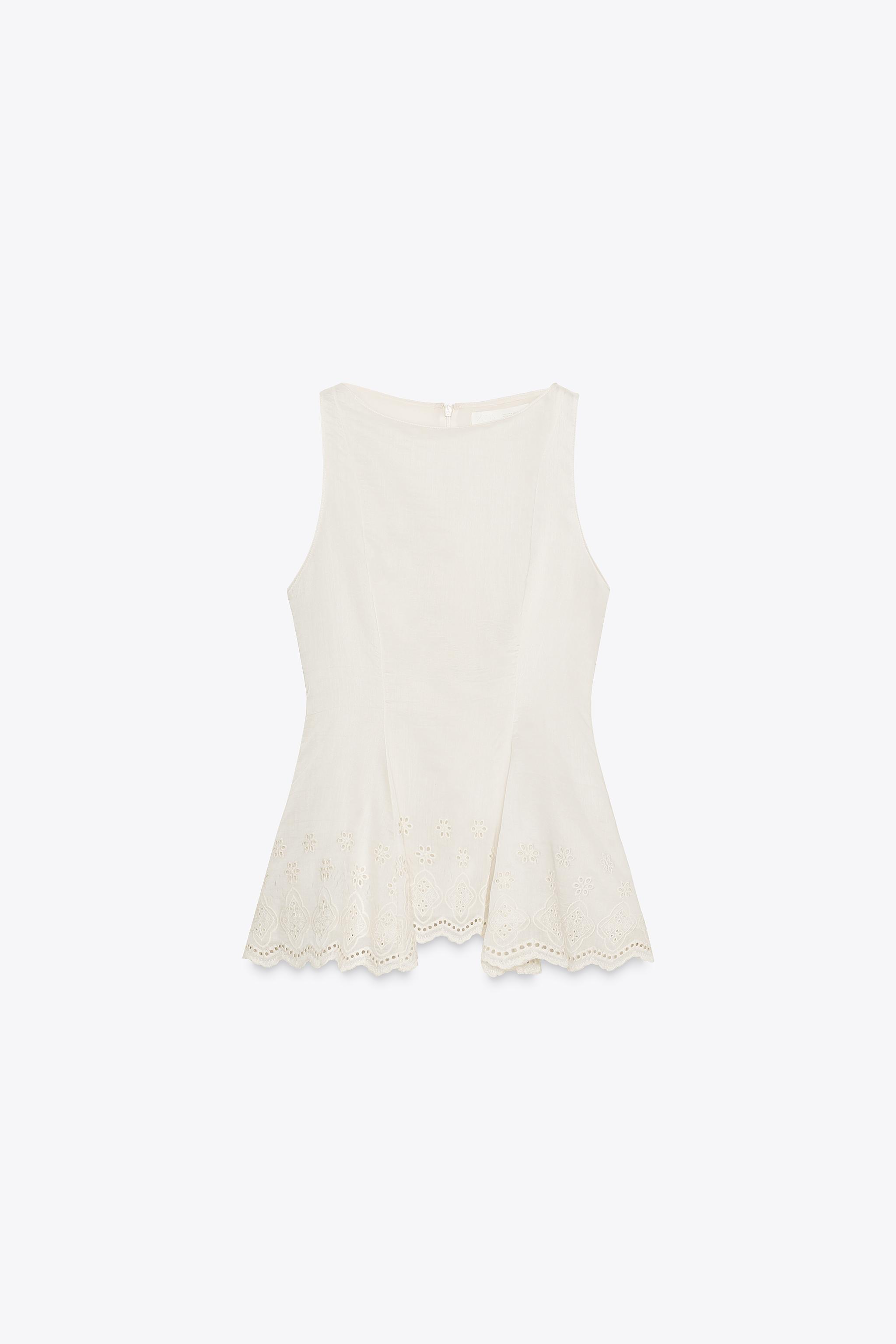 ZW COLLECTION EMBROIDERED PEPLUM TOP - White | ZARA UAE