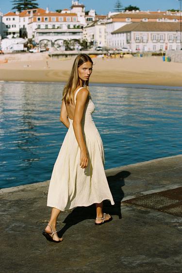 Zara TEXTURED STRAPPY DRESS - Vanilla