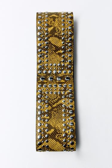 Zara ANIMAL PRINT STUDDED LEATHER SASH BELT - Yellow