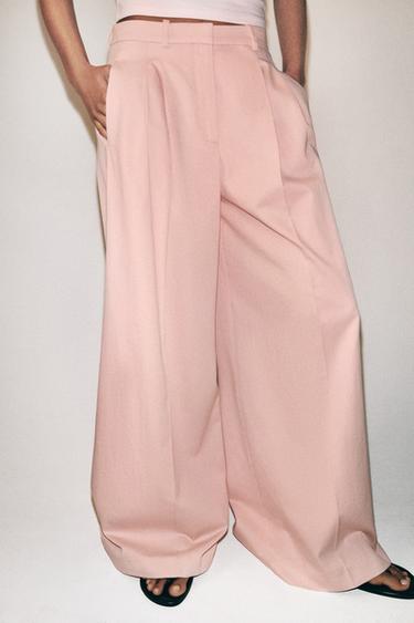 WIDE-LEG PLEATED TROUSERS ZW COLLECTION - Pastel pink by Zara