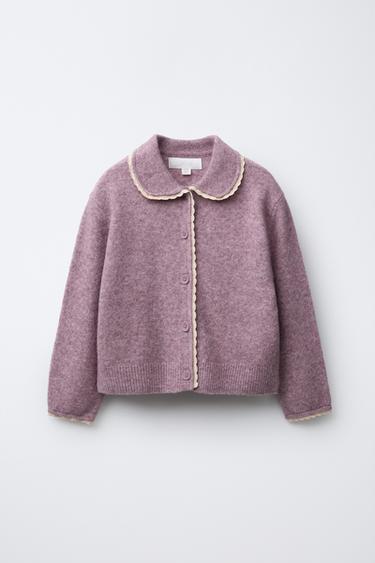 CARDIGAN WITH LACE TRIMS - Mauve by Zara