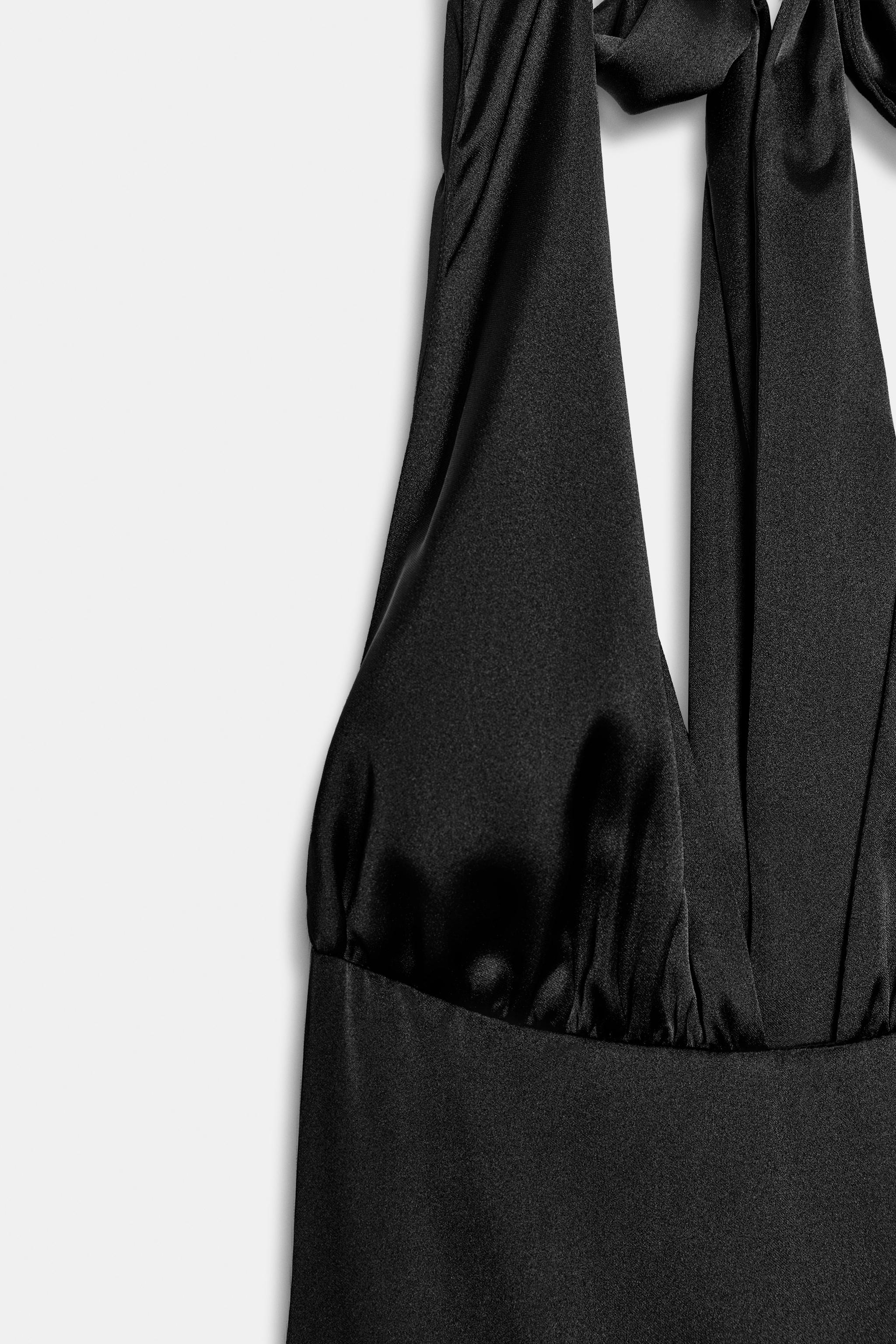 SATIN EFFECT LONG HALTER DRESS