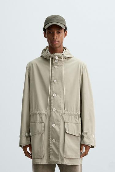 PARKA LEVE CURTA DE ALGODÃO - Verde-cinza da Zara