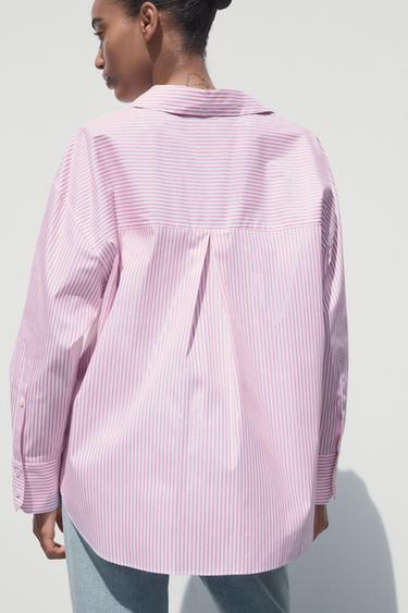 STRIPED POPLIN SHIRT WITH METALLIC THREAD - Pink / White by Zara - Image 3