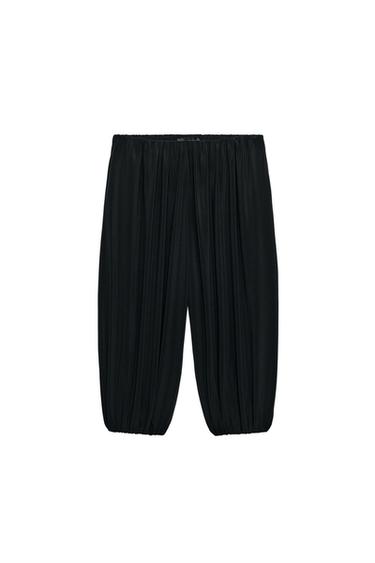 Zara FLOWY BALLOON BAGGY SHORTS - Black