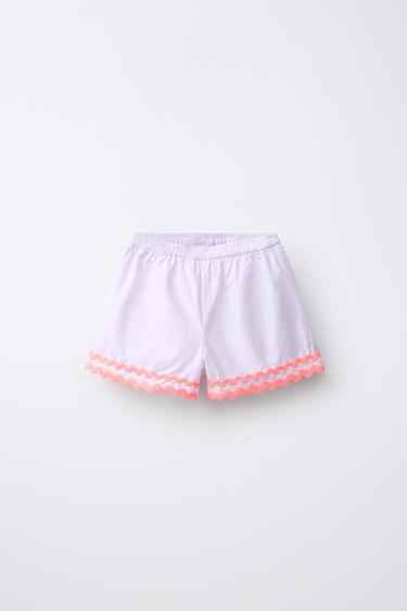 CASA LAWA X ZARA KIDS CONTRAST RIC-RAC POPLIN BERMUDA SHORTS - Light mauve by Zara