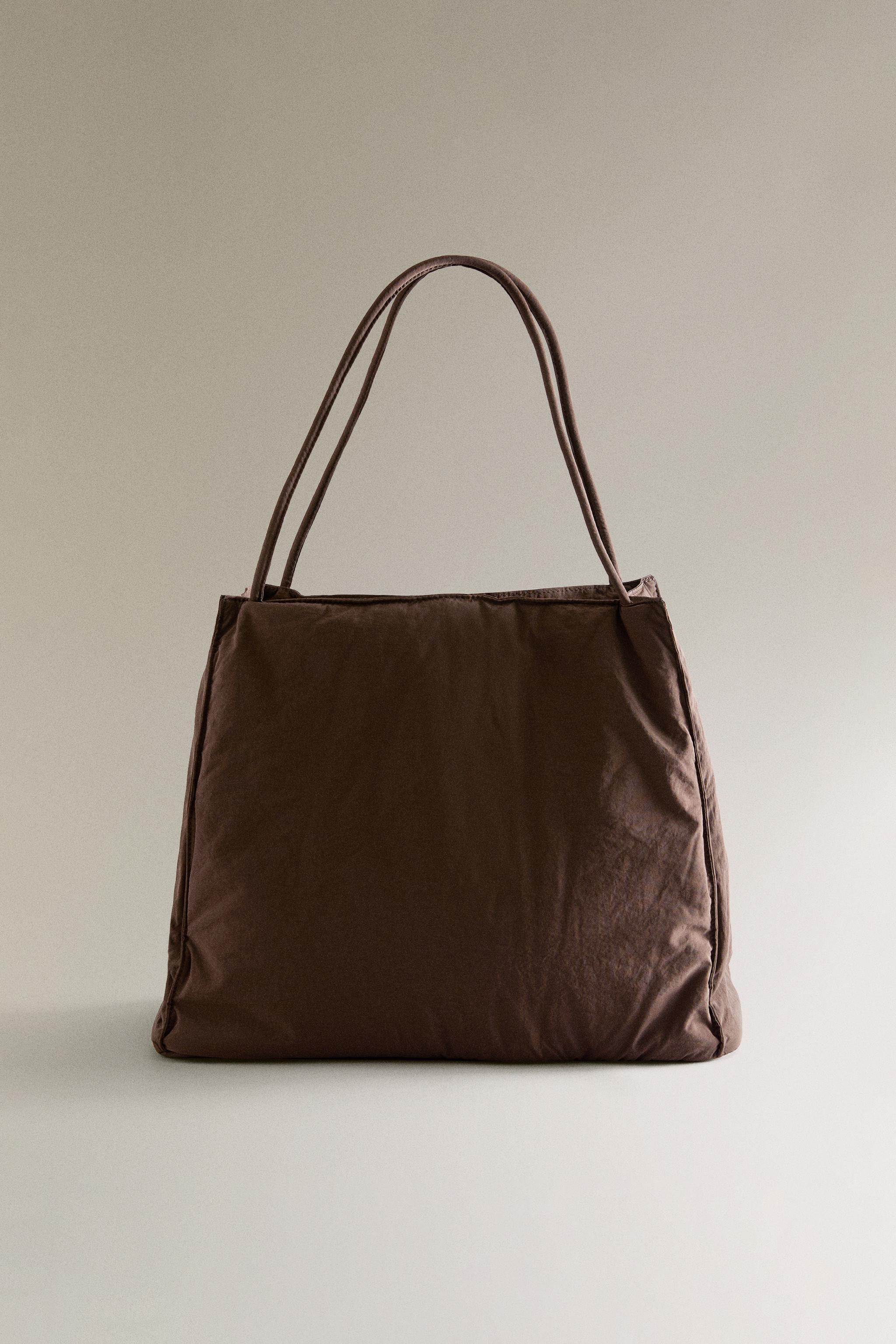 TECHNICAL FABRIC TOTE BAG — Brown