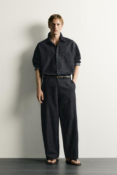 COTTON-LINEN LIGHTWEIGHT DENIM CHINO TROUSERS - Indigo by Zara
