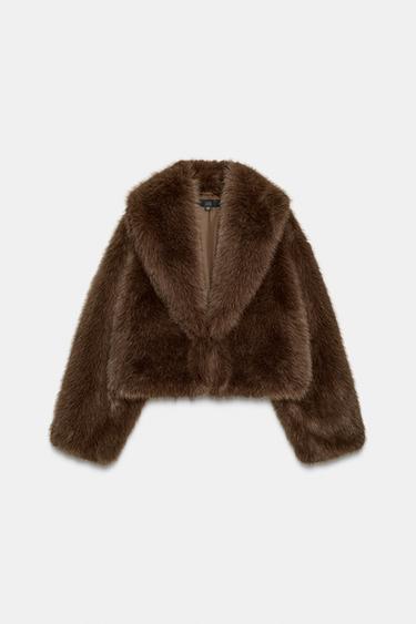 SHORT FAUX FUR COAT - Brown by Zara