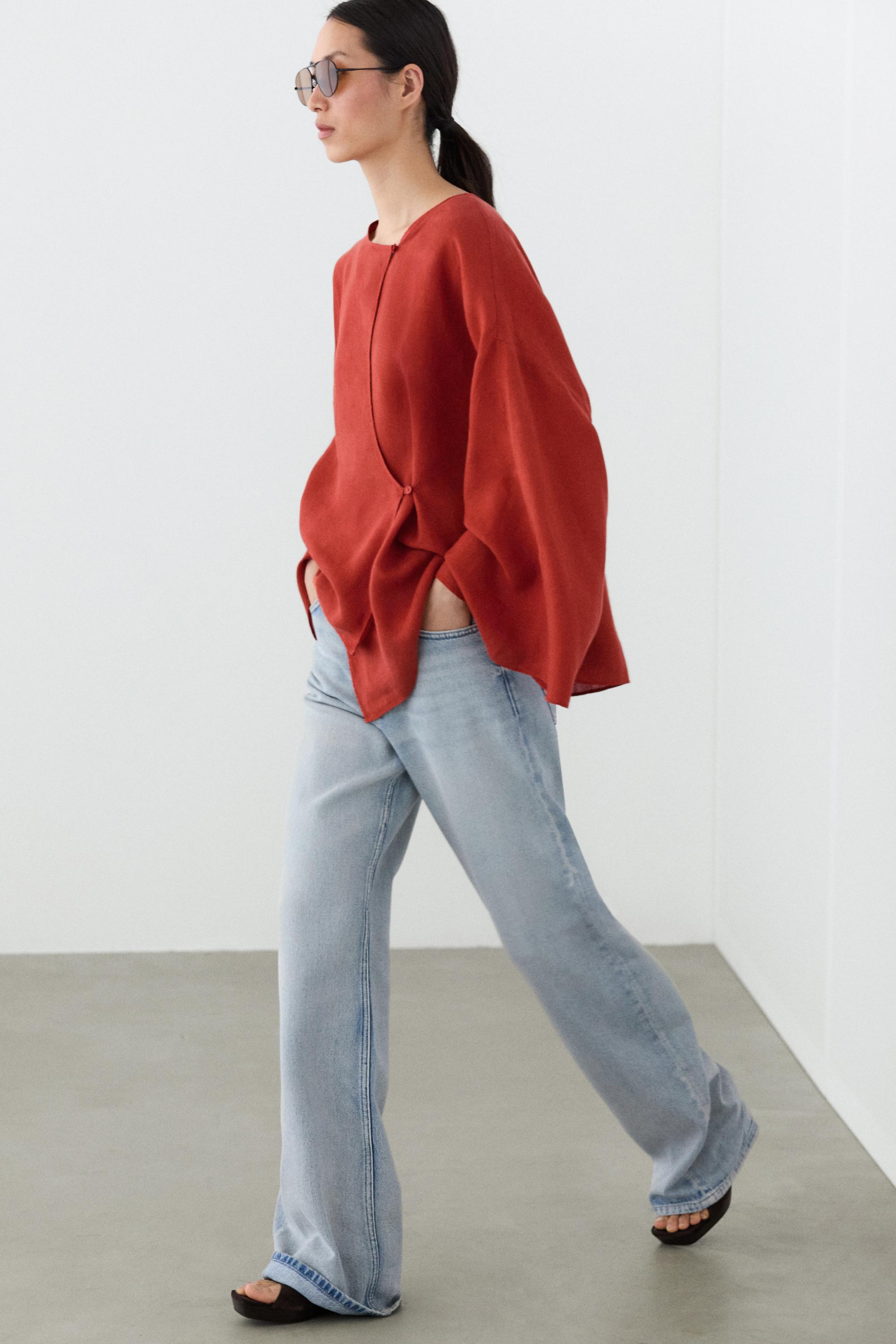 Flowing 100% linen surplice blouse