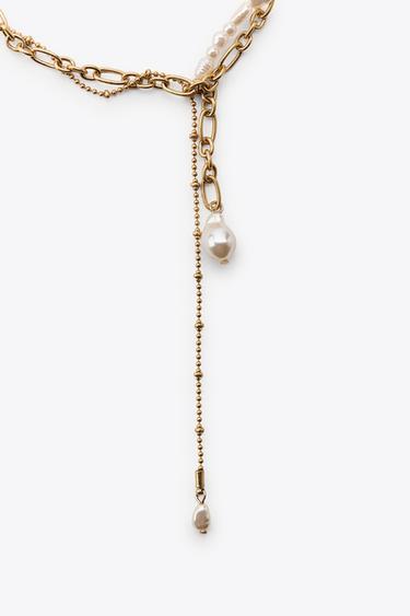 PACK OF 2 CHAIN AND PEARL NECKLACES - Golden by Zara - Image 2