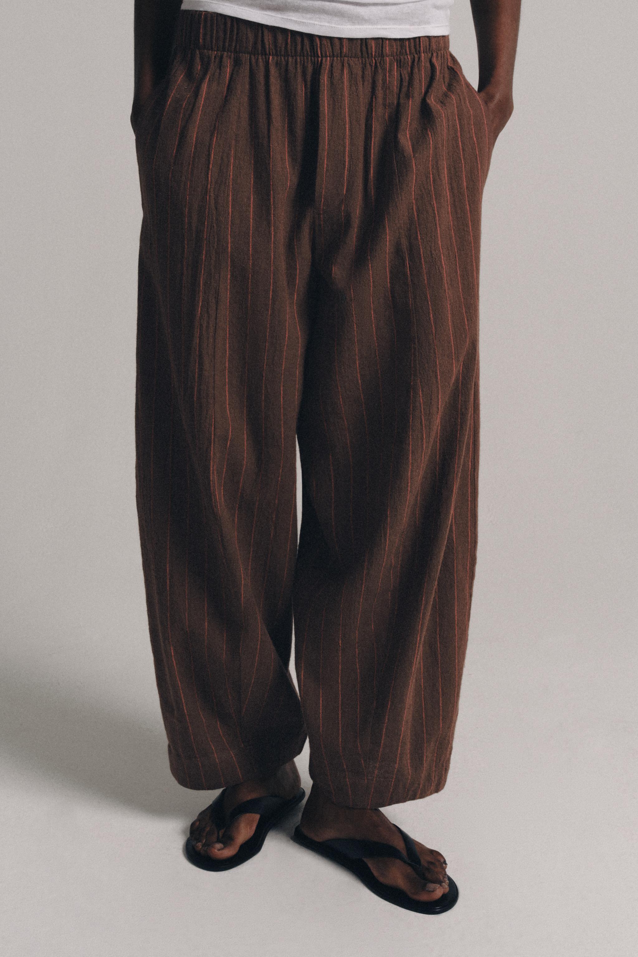 ZW COLLECTION STRIPED LINEN-BLEND TROUSERS — Brown