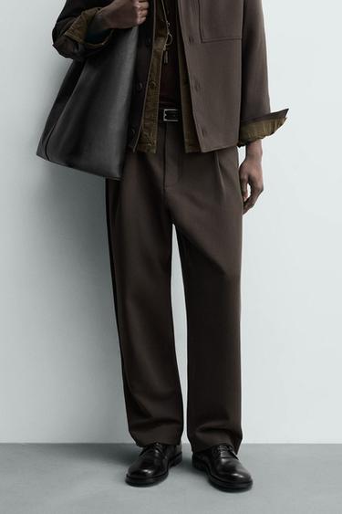 RELAXED FIT PLEATED TROUSERS - Brown by Zara