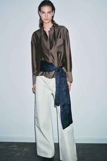 Zara ZW COLLECTION BOW POCKET SHIRT - Brown / Taupe