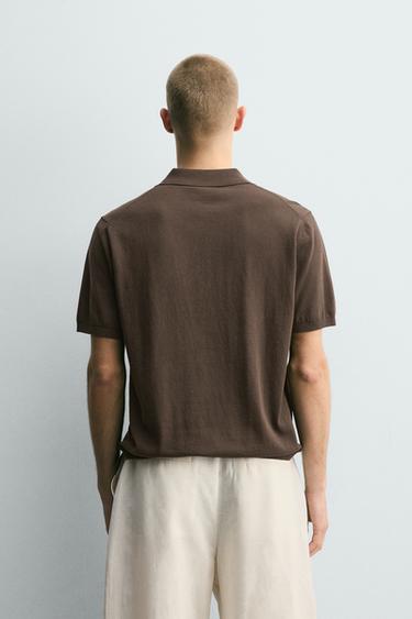RELAXED FIT KNIT POLO SHIRT - Brown by Zara - Image 2