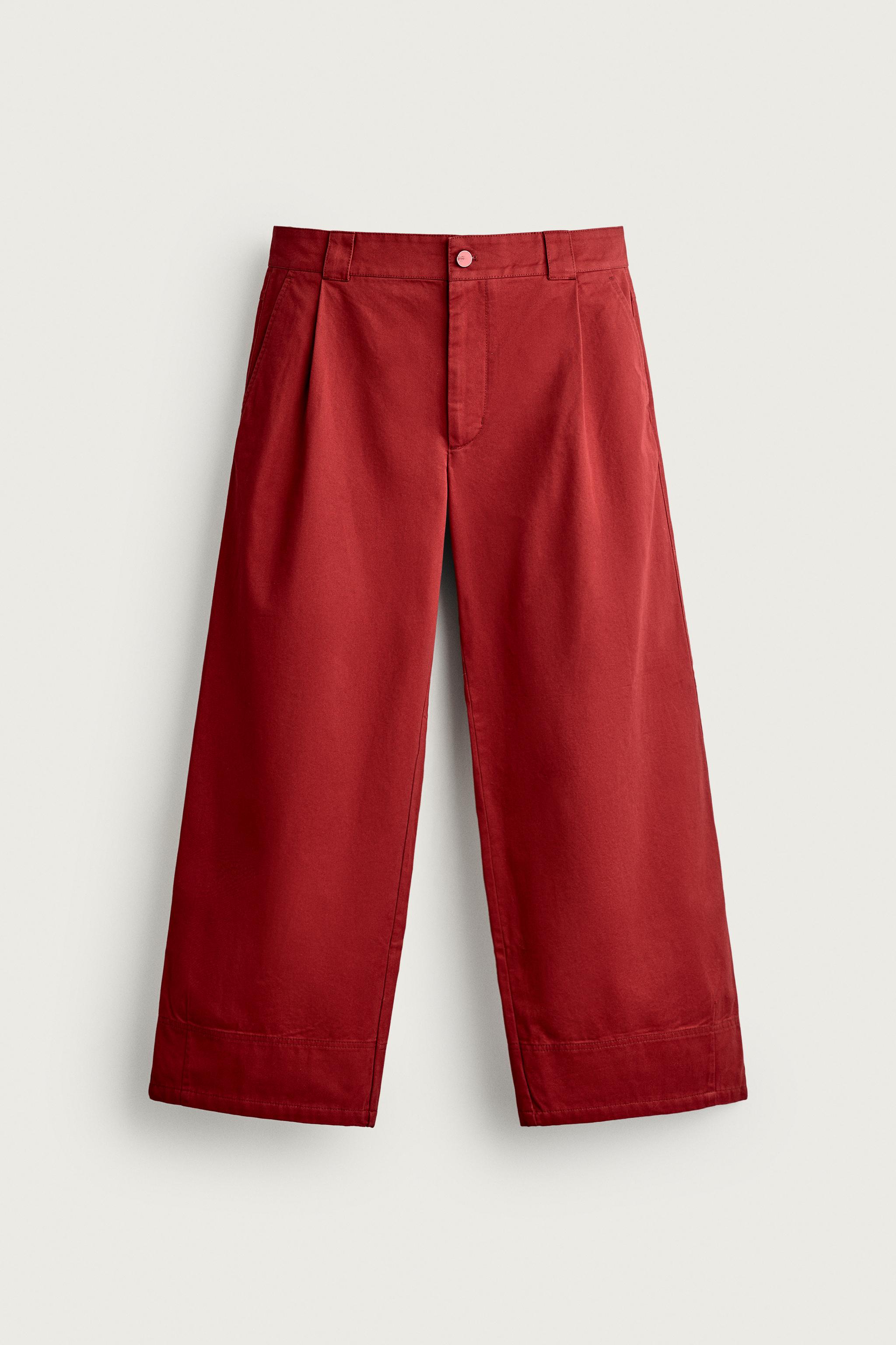 PLEATED WIDE FIT PANTS — Red